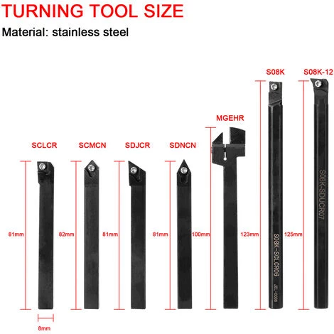 HAPPYSHOPPING 8mm 7 Pieces Ensemble D'outils De Tournage Haute Durete Metal Fraise Tour CNC Porte-outil Avec Cle Avec Lame 2 HAPPYSHOPPING 8mm 7 Pieces Ensemble D'outils De Tournage Haute Durete Metal Fraise Tour CNC Porte-outil Avec Cle Avec Lame – Image 2