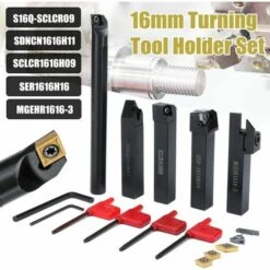 DRILLPRO Ensemble D'outils De Support De Rotation De Tige De 5 Pièces 16 MM Avec Lame Et Clé Pour Tour De Banc Et Outil De Tournage CNC