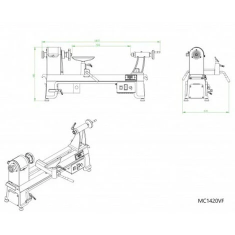 HOLZPROFI Tour à Bois Monophasé à Variateur De Fréquence - L. 510 Mm - 750 W 230 V 3 HOLZPROFI Tour à Bois Monophasé à Variateur De Fréquence - L. 510 Mm - 750 W 230 V – Image 3