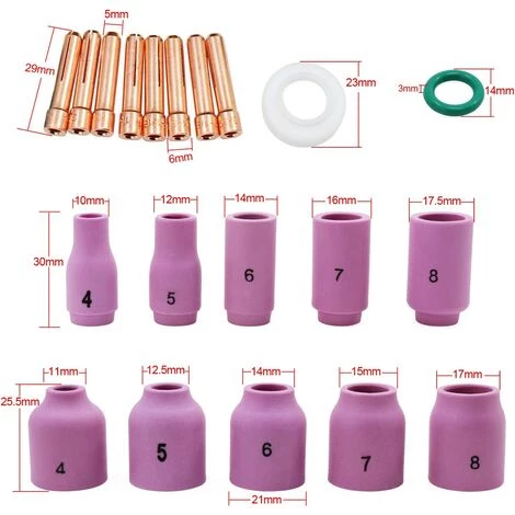 FLYME 49 PCS TIG Soudage Torche Fournitures Soudage Collet Joint Retour Cap Stubby Gaz Lentille Pyrex Verre Tasse Alumina Buse Accessoory Kit Pour WP-17/18/26 (49PCS Kits) 5 FLYME 49 PCS TIG Soudage Torche Fournitures Soudage Collet Joint Retour Cap Stubby Gaz Lentille Pyrex Verre Tasse Alumina Buse Accessoory Kit Pour WP-17/18/26 (49PCS Kits) – Image 5