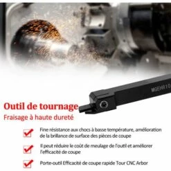 HAPPYSHOPPING Ensemble D'outils De Tournage 9 Pieces Haute Duretefraise En Metal Tour Porte-outil CNC Avec Cleet Lame 10mm -Tours et accessoires Soldes 57587169 4