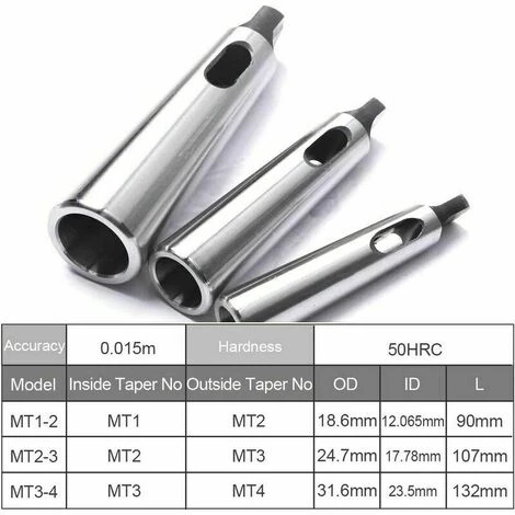 QERSTA Cône Morse Douille De Perçage Réduction Adaptateur Pour Tour De Fraisage (MT1 à MT2, MT3 à MT2, MT3 à MT4,3pcs) 2 QERSTA Cône Morse Douille De Perçage Réduction Adaptateur Pour Tour De Fraisage (MT1 à MT2, MT3 à MT2, MT3 à MT4,3pcs) – Image 2